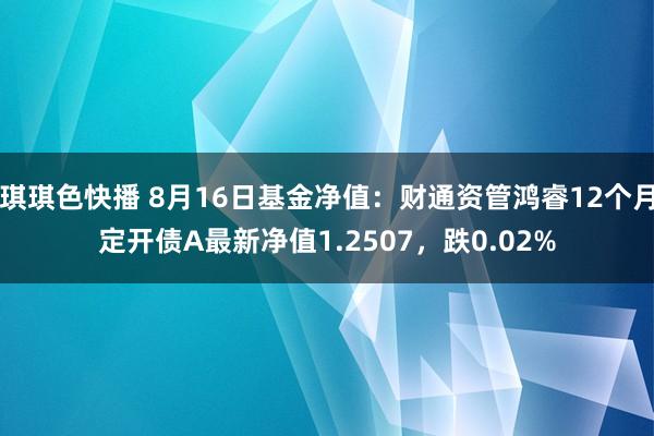 琪琪色快播 8月16日基金净值：财通资管鸿睿12个月定开债A最新净值1.2507，跌0.02%