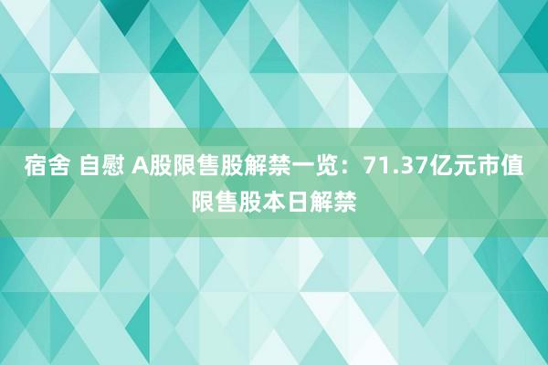 宿舍 自慰 A股限售股解禁一览：71.37亿元市值限售股本日解禁