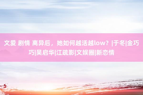 文爱 剧情 离异后，她如何越活越low？|于冬|金巧巧|吴启华|江疏影|文娱圈|新恋情